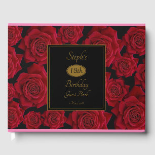 Libro De Visitas Elegante Rosa Roja Cualquier fiesta de cumpleaños