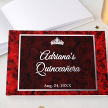 Elegante Rosa Roja Floral Quinceañera Plata