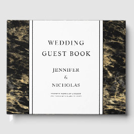 Libro De Visitas Elegante Rose Gold Black Marble Wedding