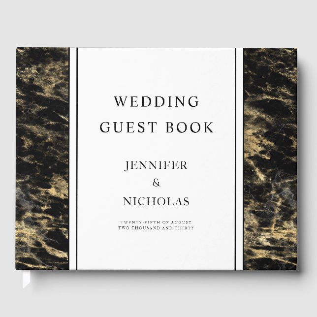 Libro De Visitas Elegante Rose Gold Black Marble Wedding (Anverso)