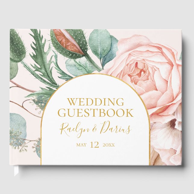 Libro De Visitas Elegante Rubor Floral Garden | Boda Pastel (Anverso)