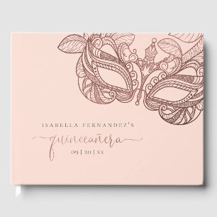 Libro De Visitas Elegante Rubor y Rosa de la Mascarada de Oro Quinc