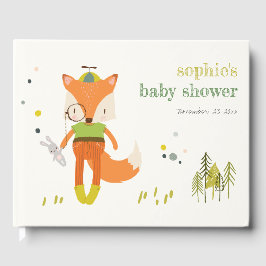 Libro De Visitas Elegante Rustic Cute Woodland Fun Fox Baby Shower