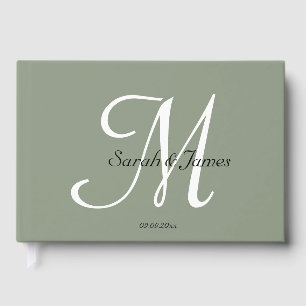 Libro De Visitas Elegante Sage Green Monogram Script Wedding Party
