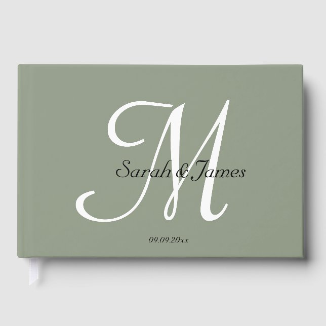 Libro De Visitas Elegante Sage Green Monogram Script Wedding Party (Anverso)