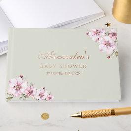 Libro De Visitas Elegante Sage Green Rosas Floral Baby Shower