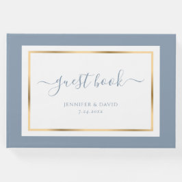 Libro De Visitas Elegante Script Dusty Blue y Gold Boda