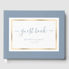 Libro De Visitas Elegante Script Dusty Blue y Gold Boda