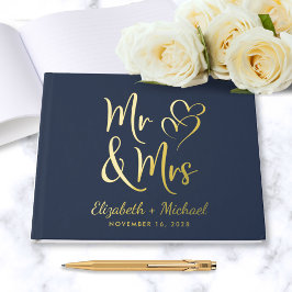 Libro De Visitas Elegante Sr. Mrs. Photo Blue Boda