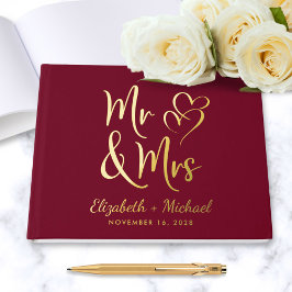 Libro De Visitas Elegante Sr. Mrs. Photo Burgundy Boda