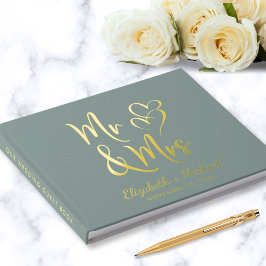 Libro De Visitas Elegante Sr. Mrs. Photo Sage Green Boda