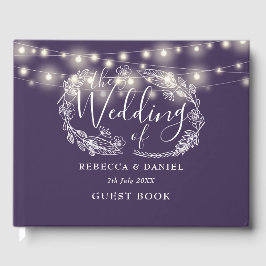 Libro De Visitas Elegante String Lights Floral Purple Boda