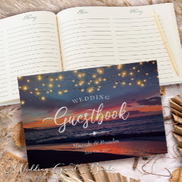 Libro De Visitas Elegante String Lights Summer Sunset Beach Wedding
