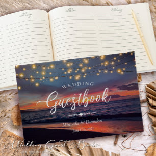 Libro De Visitas Elegante String Lights Summer Sunset Beach Wedding