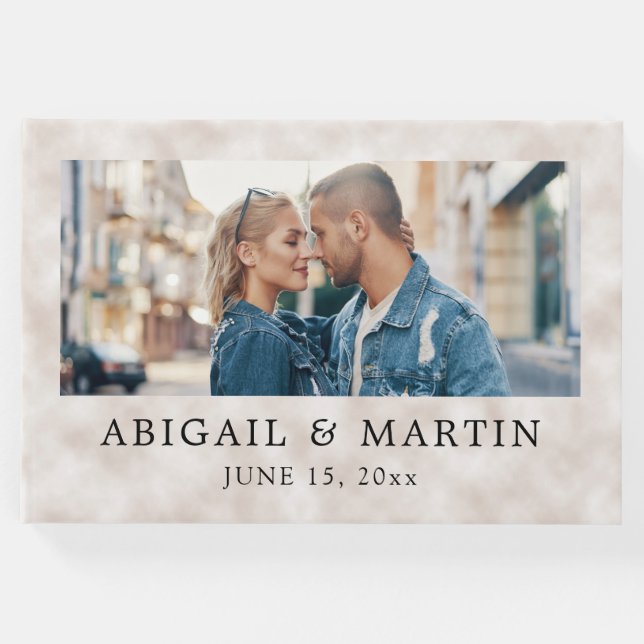 Libro De Visitas Elegante Tan 2 Foto Boda Bride Groom (Anverso)