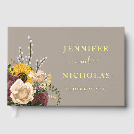 Libro De Visitas Elegante Taupe Boda de girasol oro