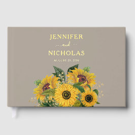 Libro De Visitas Elegante Taupe Boda de girasol oro