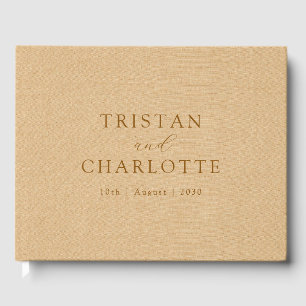 Libro De Visitas Elegante tipografía bronce Cream Brown Faux Linen