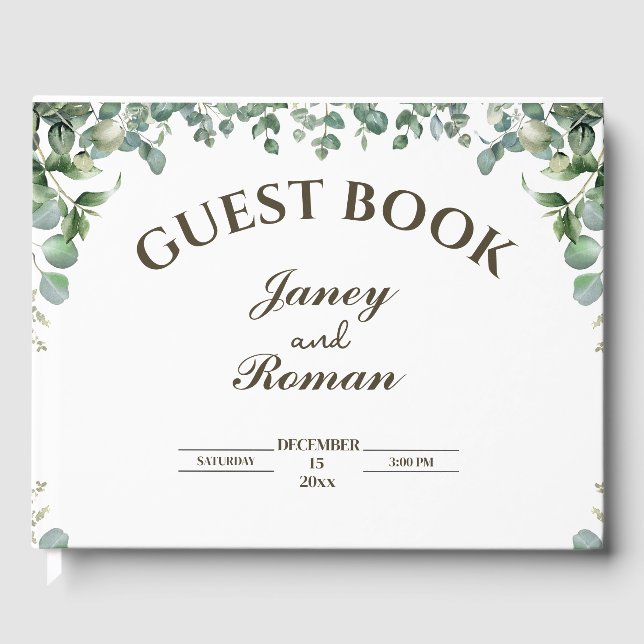 Libro De Visitas Elegante vegetación Eucalyptus deja un Boda rústic (Anverso)