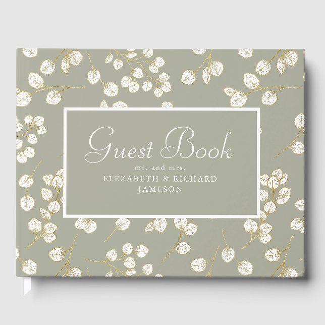 Libro De Visitas Elegante vegetación verde de sabio dorado hojas de (Anverso)