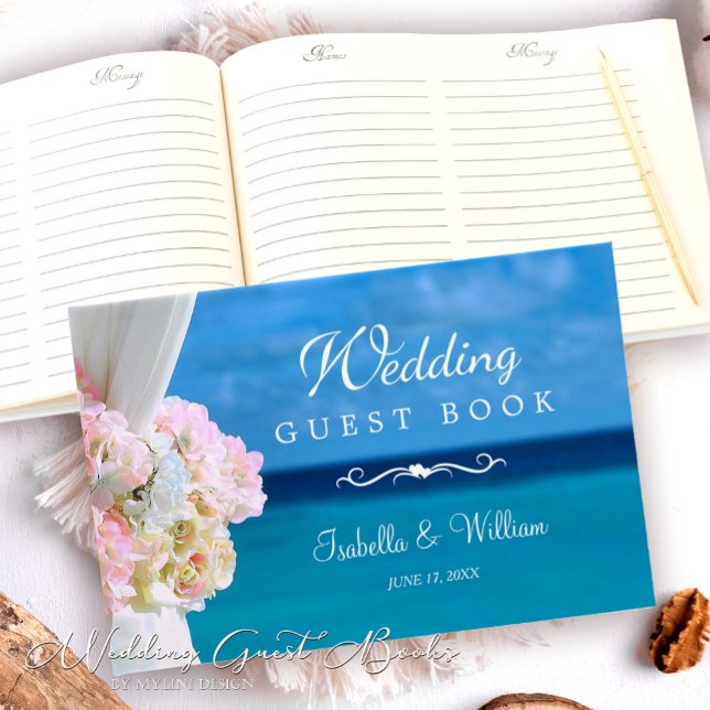 Libro De Visitas Elegante Verano Floral Blue Ocean Beach Wedding (Subido por el creador)