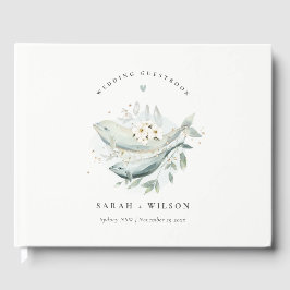 Libro De Visitas Elegante Verde azulado Boda de pescado floral suba
