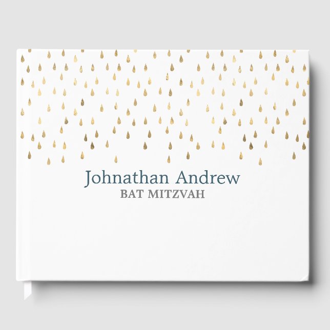 Libro De Visitas Elegante Verde azulado y Gold Raindrop Bar Mitzvah (Anverso)