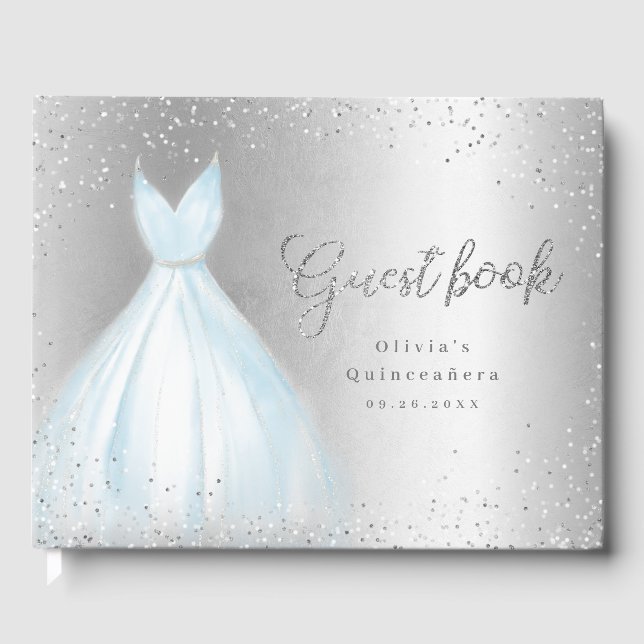 Libro De Visitas Elegante vestido purpurina azul plateado quinceañe (Anverso)