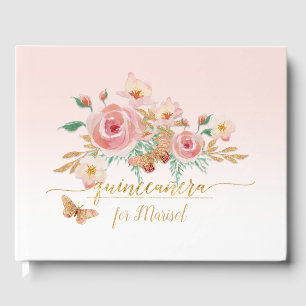 Libro De Visitas Elegante Vintage Retro Watercolor Floral Mariposa