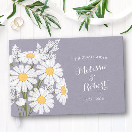 Libro De Visitas Elegante White Daisies Boda Lavender