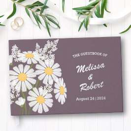 Libro De Visitas Elegante White Daisies Rústico Boda Relieve metali