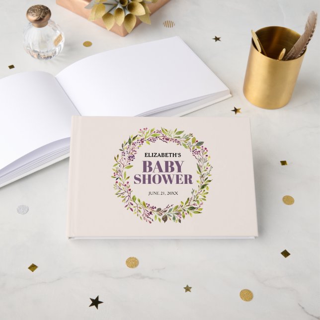 Libro De Visitas Elegante Wreath Baby Shower (Anverso Abierto)