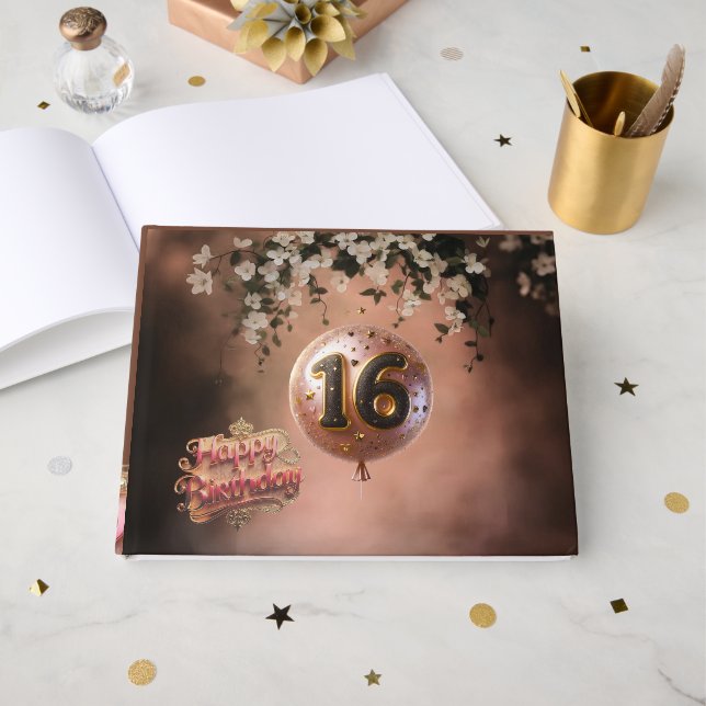 Libro De Visitas Elegante y cálido terracota Bloom Sweet 16 cumplea (Anverso Abierto)