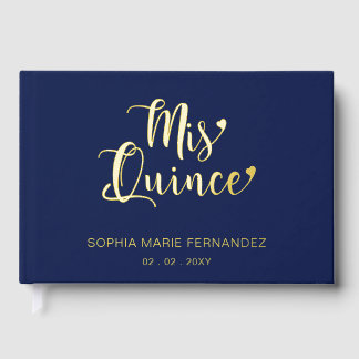 Libro De Visitas Elegante y moderna Navy Gold Quinceañera