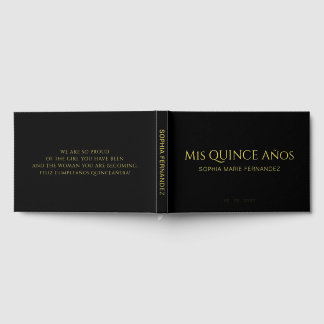 Libro De Visitas Elegante y moderno Quinceañera de oro negro