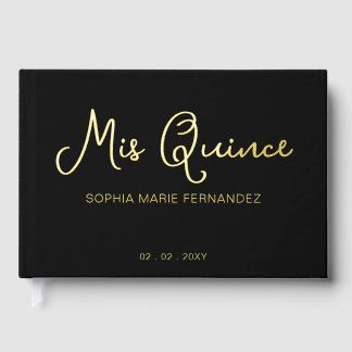 Libro De Visitas Elegante y moderno Quinceañera de oro negro