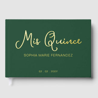 Libro De Visitas Elegante y moderno Quinceañera de Oro Verde