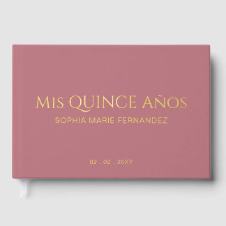 Libro De Visitas Elegante y moderno Rosa Gold Quinceañera