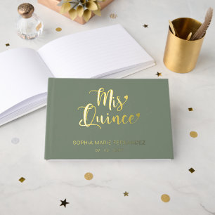 Libro De Visitas Elegante y moderno Sage Gold Quinceañera