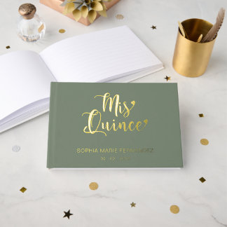 Libro De Visitas Elegante y moderno Sage Gold Quinceañera