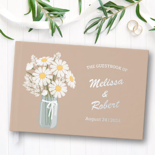 Libro De Visitas Elegantes Daisies Blancos Mason Jar Relieve metali