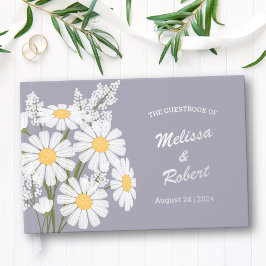 Libro De Visitas Elegantes Daisies Blancos Rústicos Boda Lavanda Re