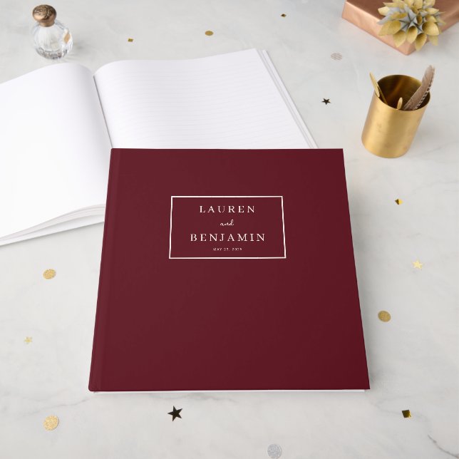 Libro De Visitas Elegantes Estrellas de Accentos Granate (Anverso Abierto)