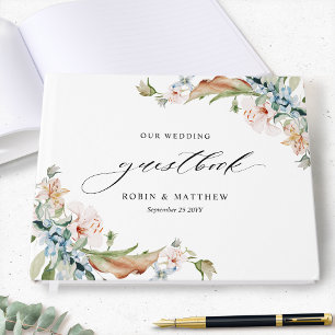 Libro De Visitas Elegantes flores de tierra y Boda verde sabio