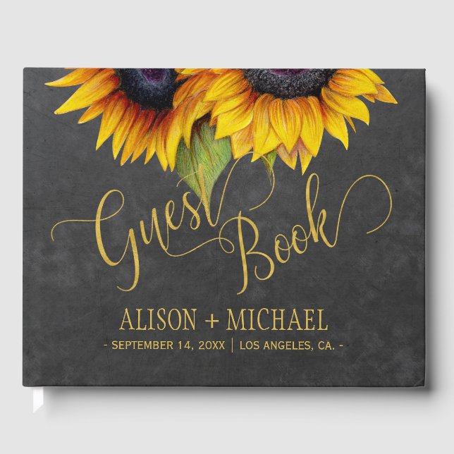 Libro De Visitas Elegantes girasoles otoño tipografía boda de escri (Anverso)