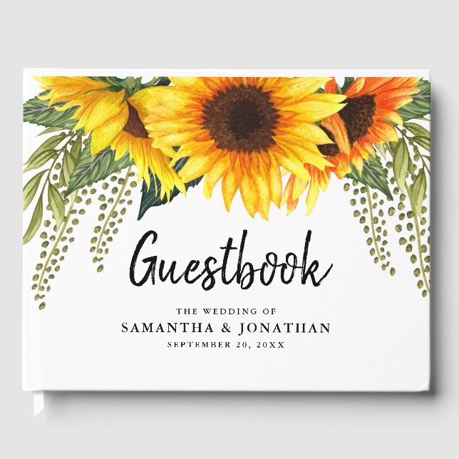 Libro De Visitas Elegantes girasoles y Boda de follaje (Anverso)