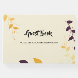 Libro De Visitas Elegantes hojas doradas púrpura
