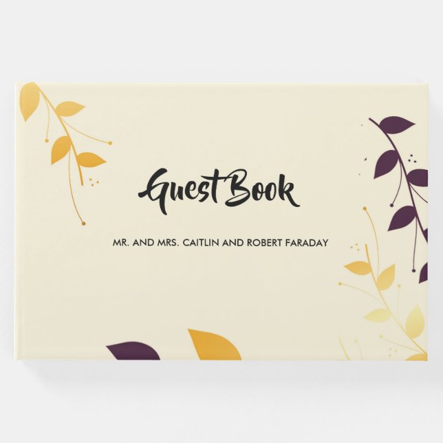 Libro De Visitas Elegantes hojas doradas púrpura (Anverso)