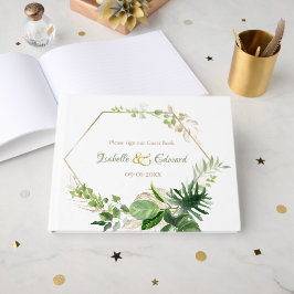 Libro De Visitas Elegantes hojas tropicales verdes de Monstera en a