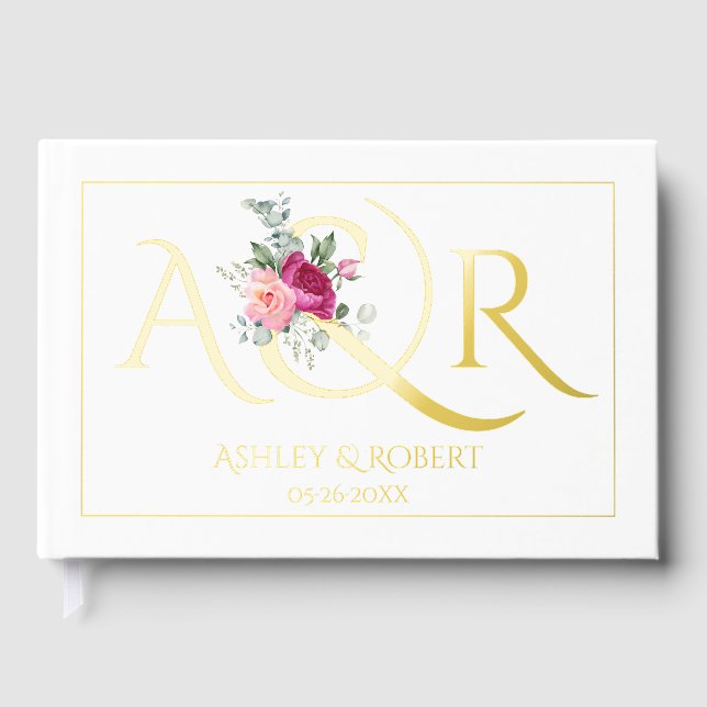 Libro De Visitas Elegantes iniciales y Relieve metalizado boda de r (Anverso)